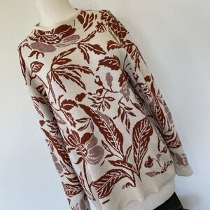 Soft Surroundings Womens Knit Sweater Pullover Rust Floral Top M Long Sleeve EUC
